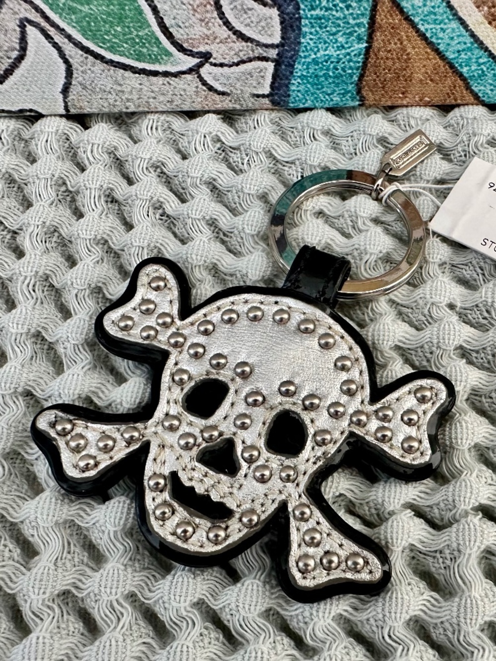 Coach Studded Skull Leather Key Fob NWT